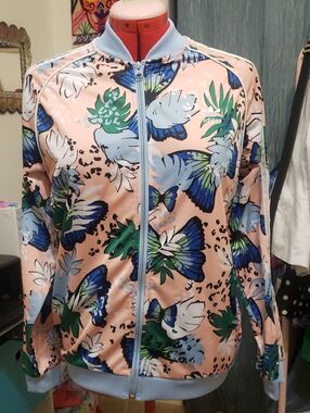 adidas Pink Floral & Blue Butterfly Bomber Jacket